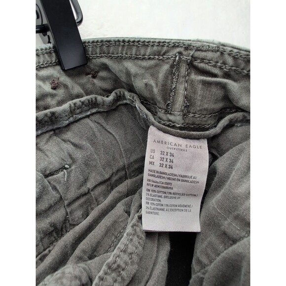 American Eagle Flex Cargo Pants Mens 32x34 Green Slim Straight With Ankle Ties - Picture 12 of 16